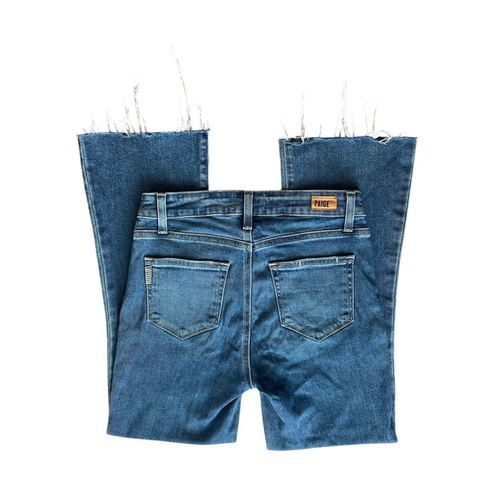 Paige Women’s Rory Crop Flare Jeans In Sylmar Blue Wash Raw Hem High Rise Sz 26 - Picture 9 of 12
